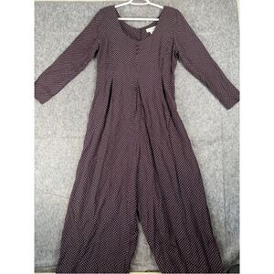 Express Jumpsuit Women Medium Maroon White Polka Dot 100% Rayon Pleated Pullover